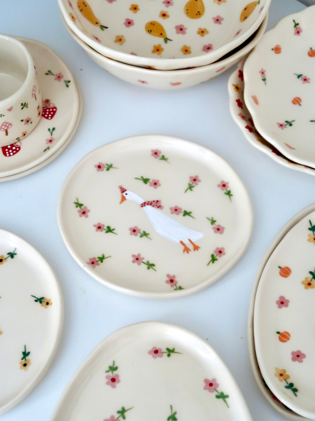 Breakfast/Dessert plate with a duck and pink flowers