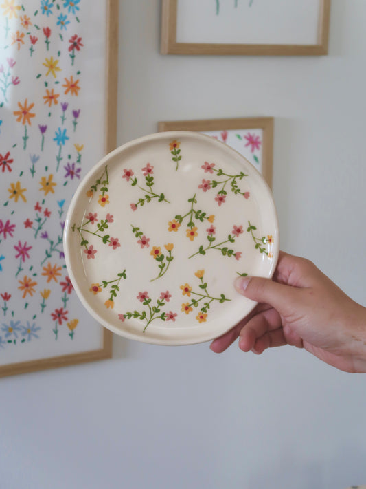 Breakfast/ dessert plate with pink and yellow flowers - PRE-ORDER