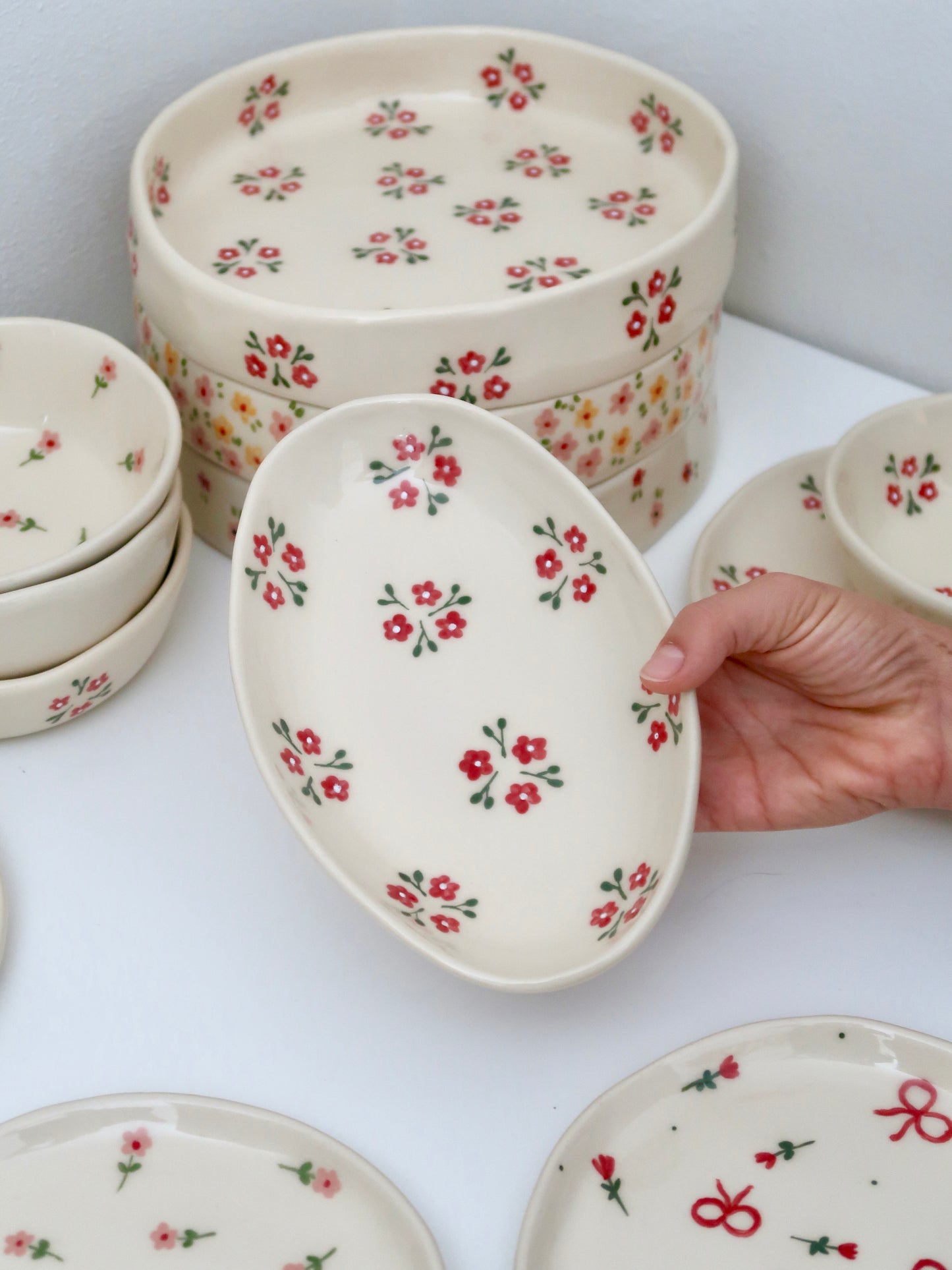 Platter with red flowers