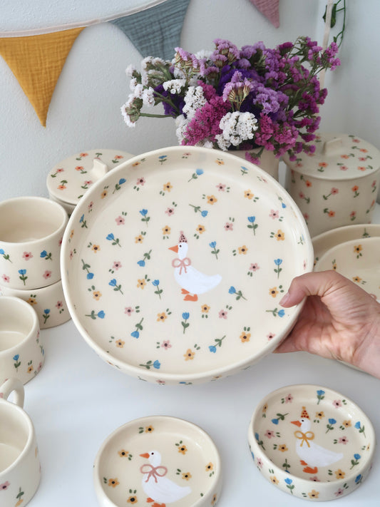 Pre-Order: Bowl with a duck and multicolor flowers - big size