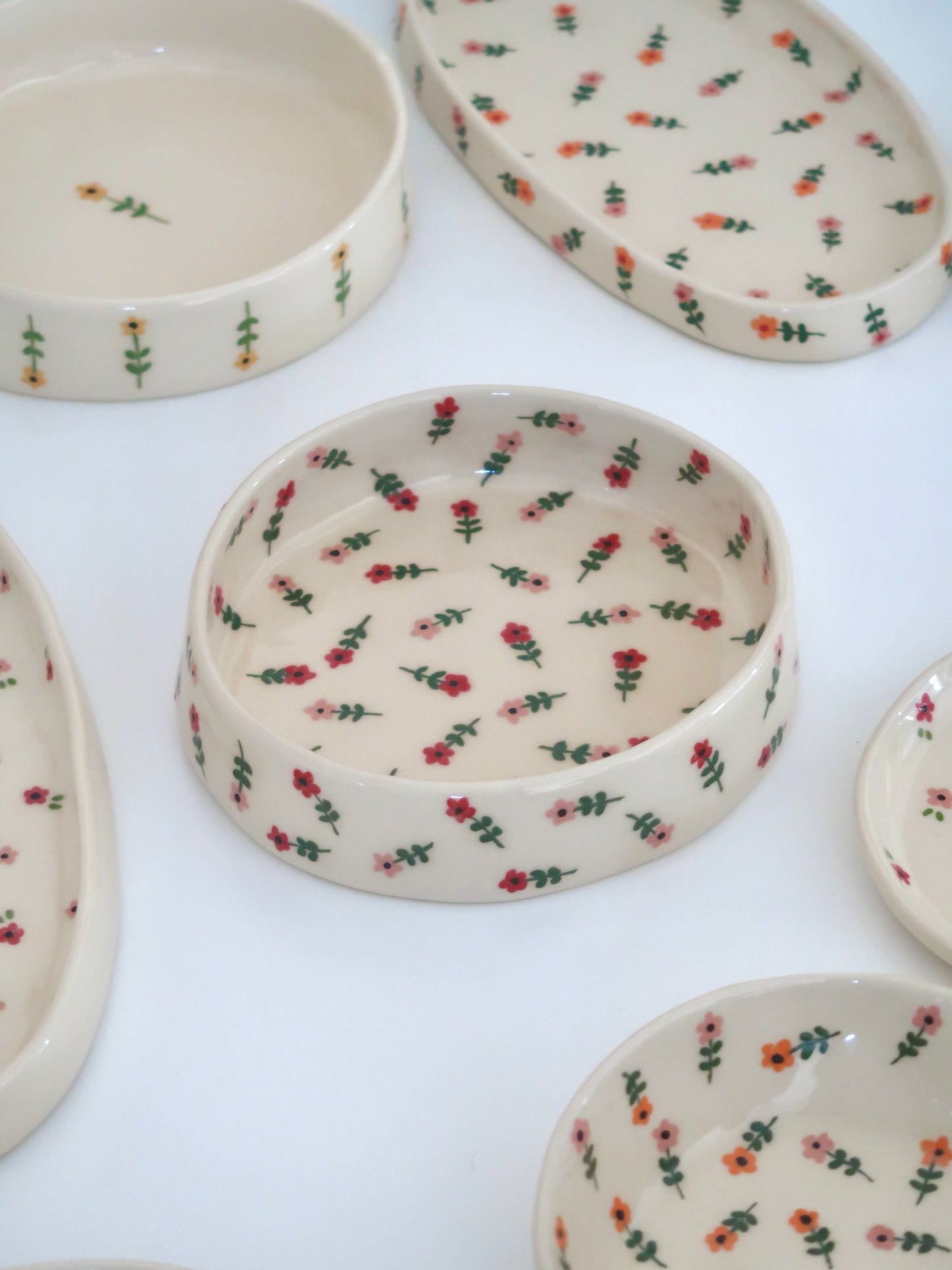 Bowl with pink and red flowers - medium size