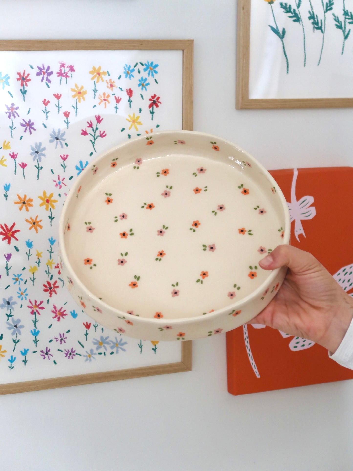 Large bowl with pink and orange flowers