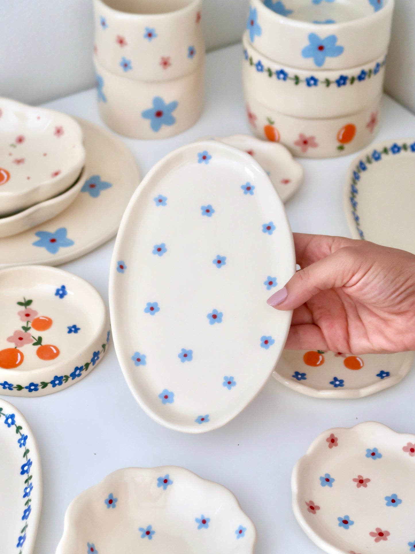 Platter with blue flowers