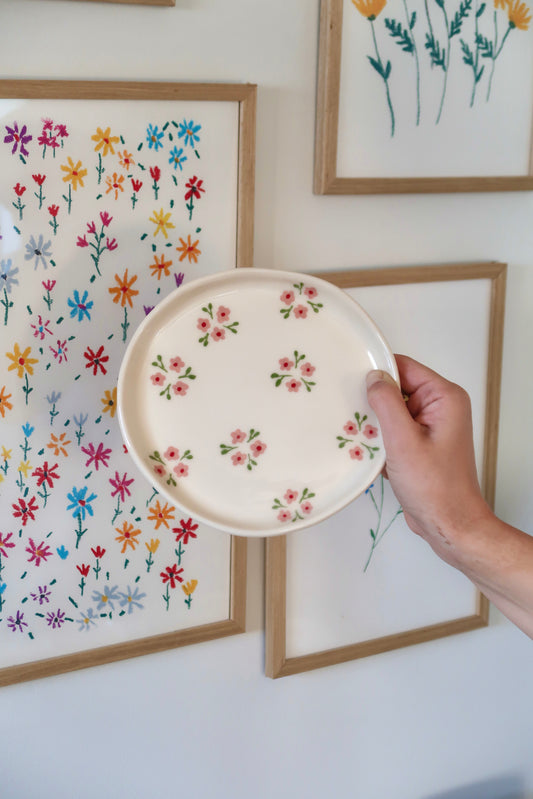 Breakfast/ dessert plate with pink flowers - PRE-ORDER