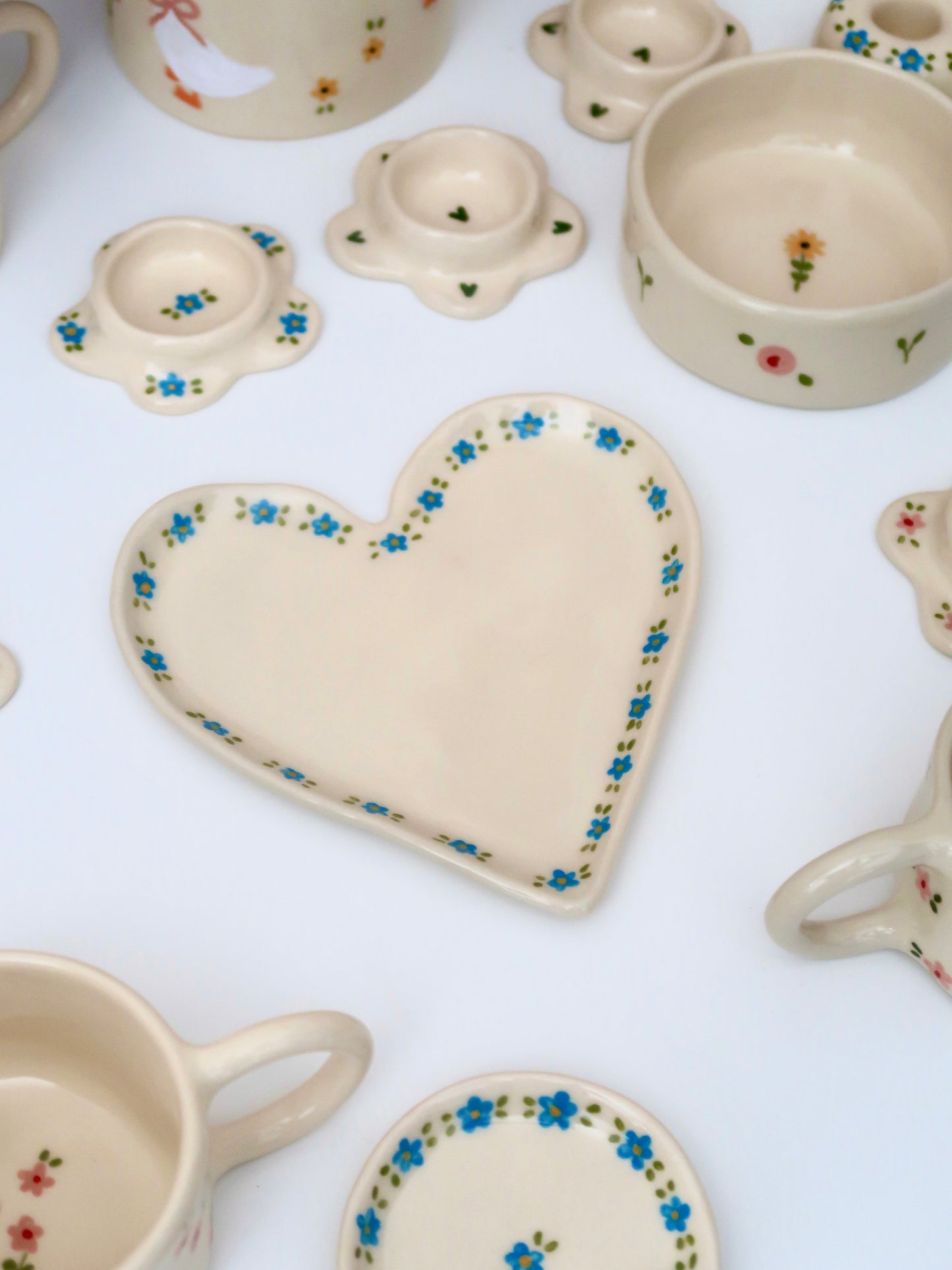 Heart shaped plate with blue flowers