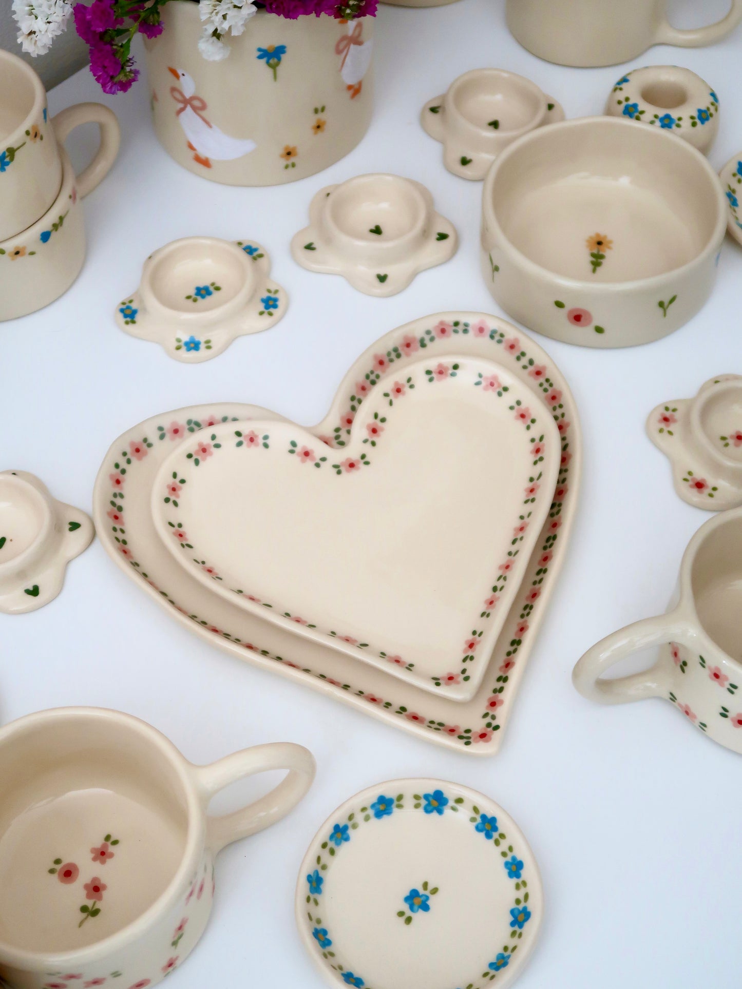 Large heart shaped plate with pink flowers