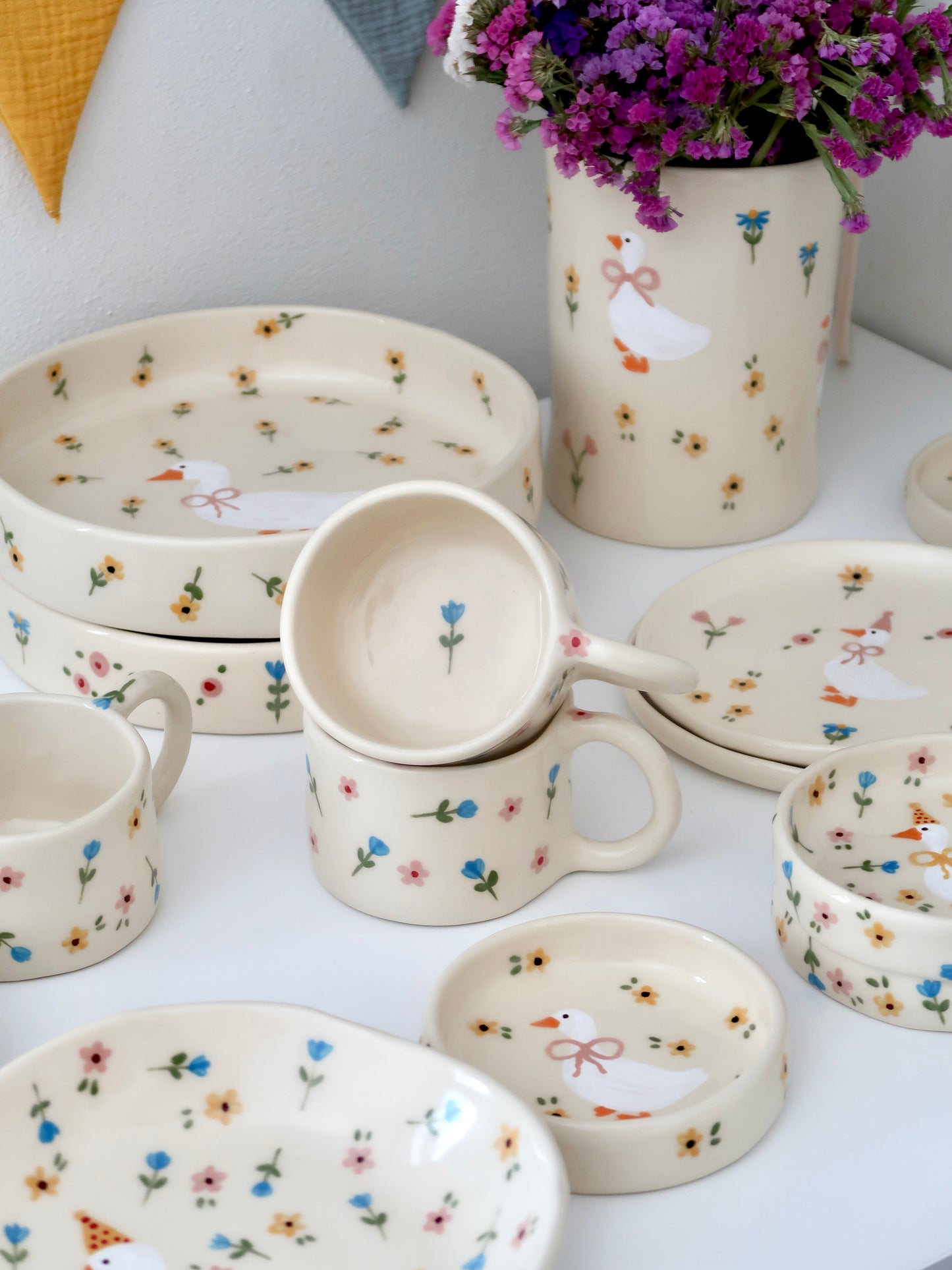 Mug with blue and pink flowers