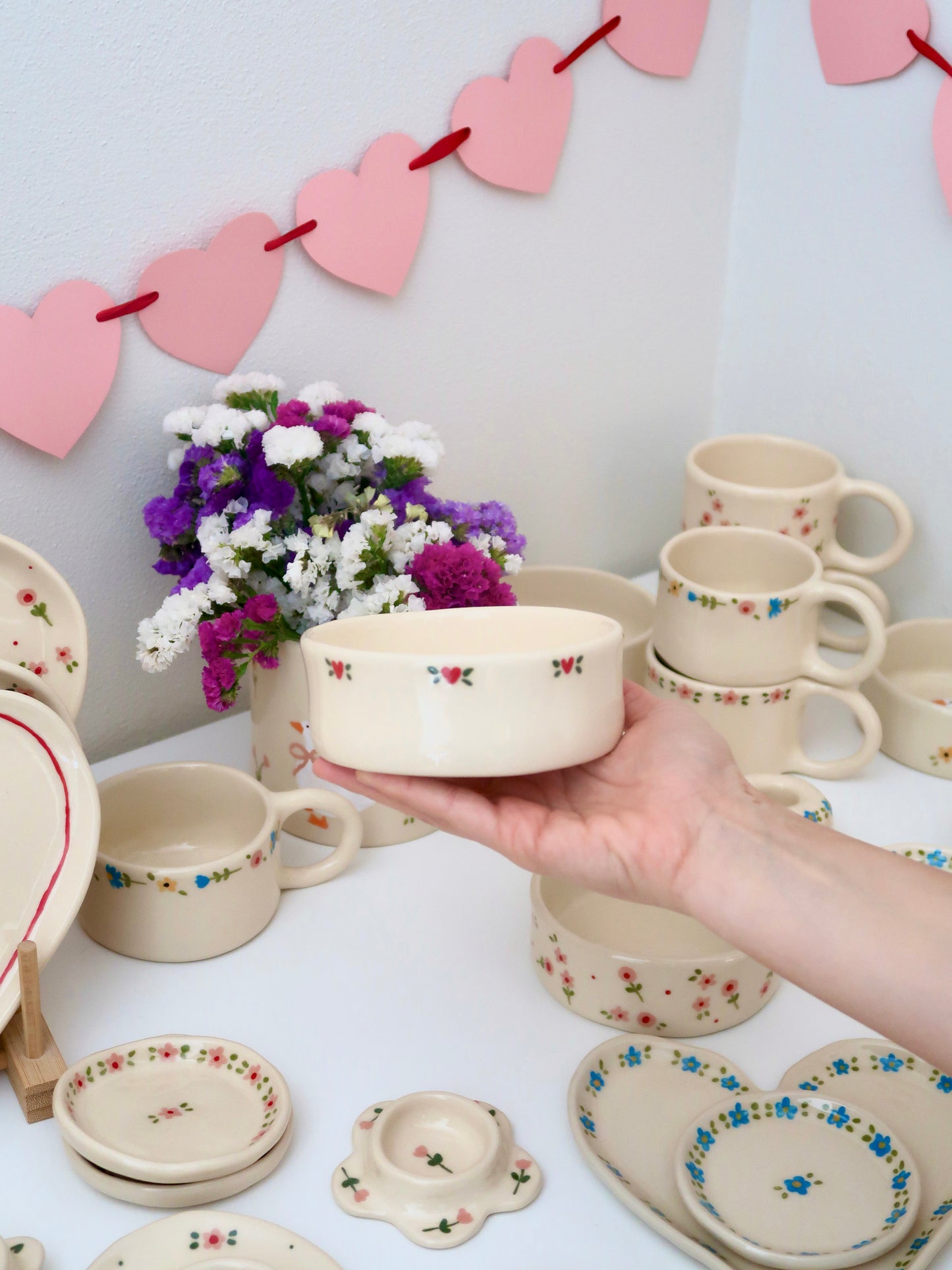 Bowl with red hearts