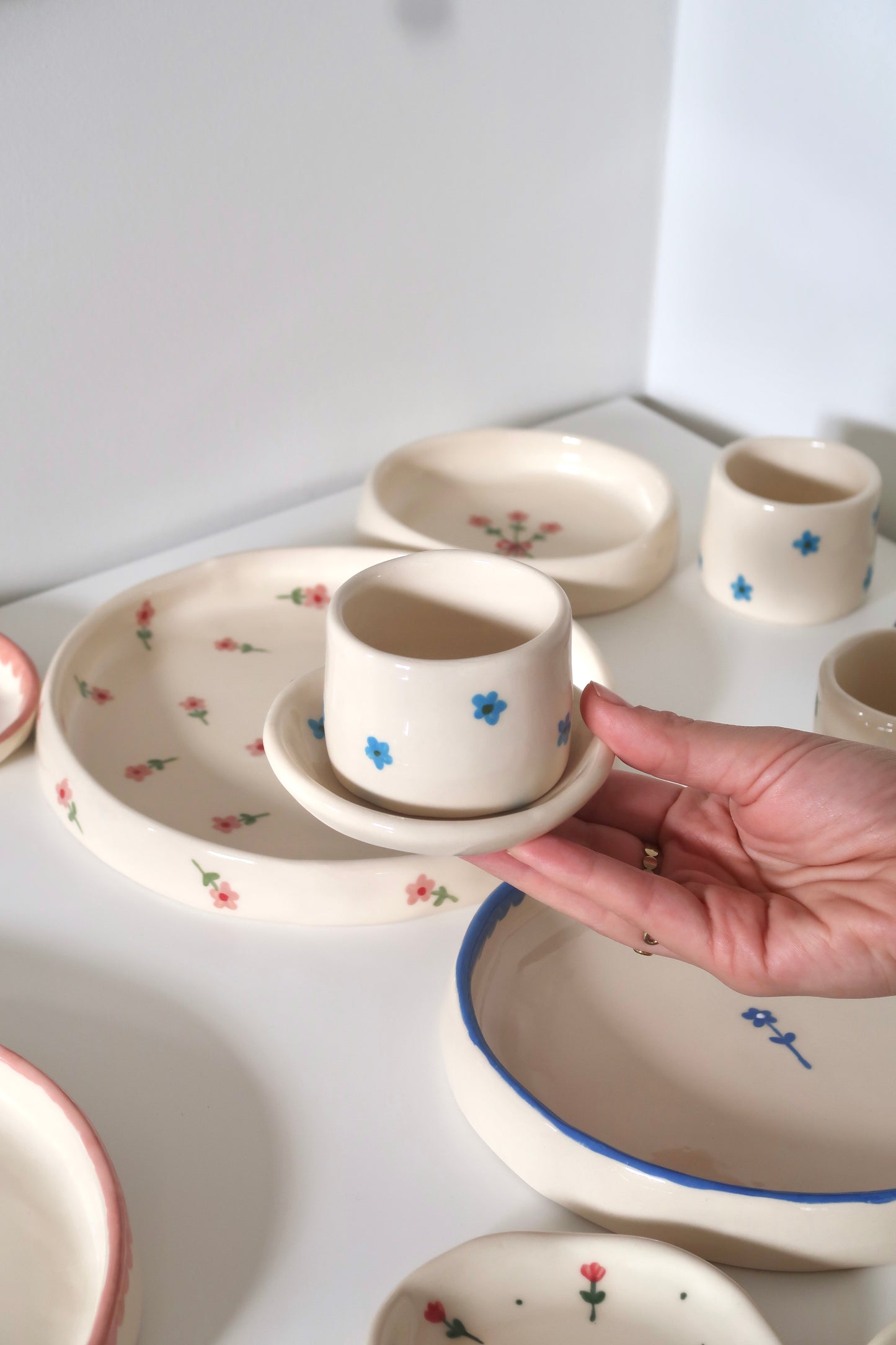 Coffee set with blue flowers