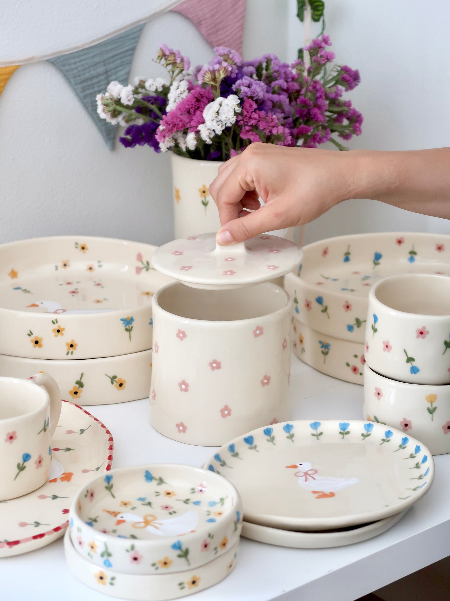Pot with pink flowers