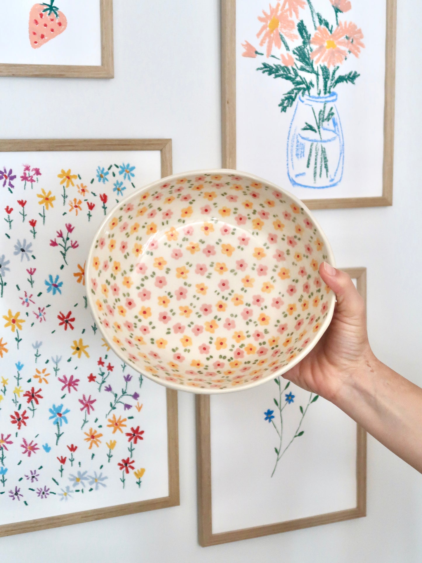 Large bowl with yellow and pink flowers