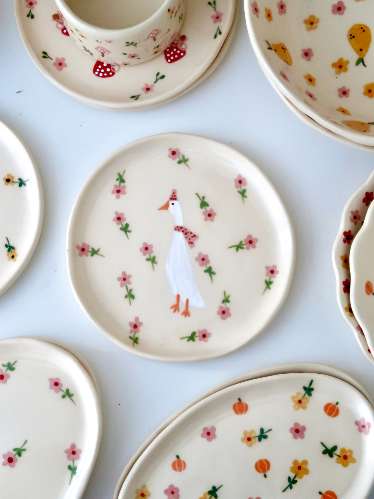 Breakfast/Dessert plate with a duck and pink flowers