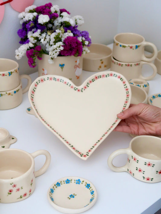 Large heart shaped plate with pink flowers