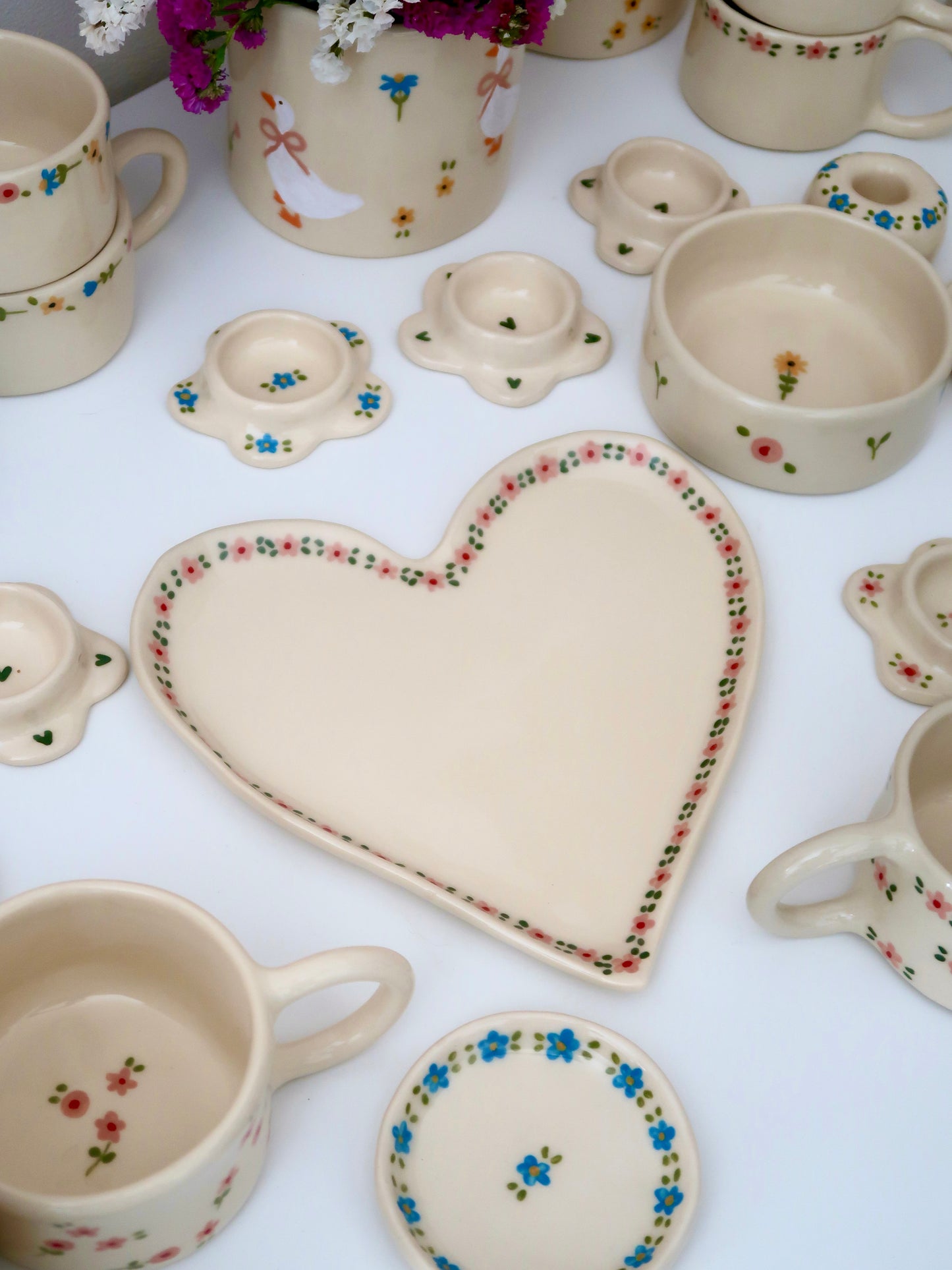 Large heart shaped plate with pink flowers