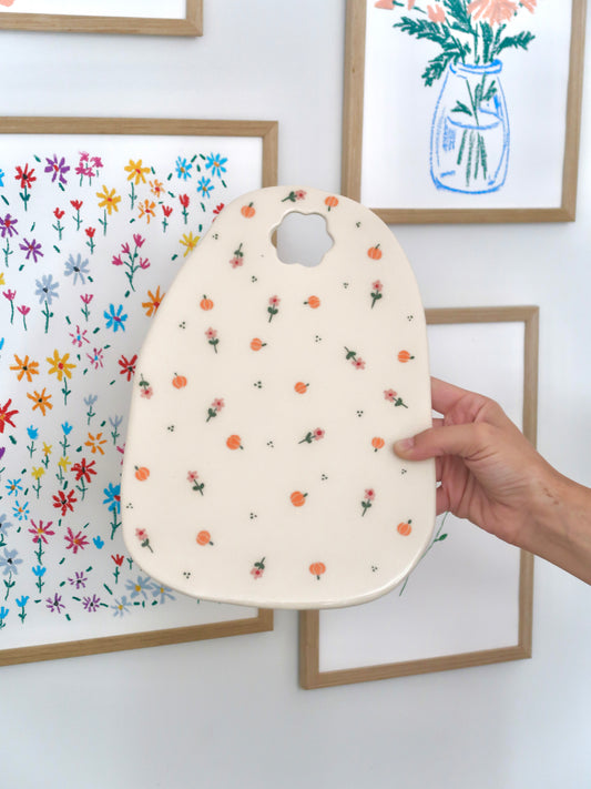 Kitchen board with  pumpkins and flowers