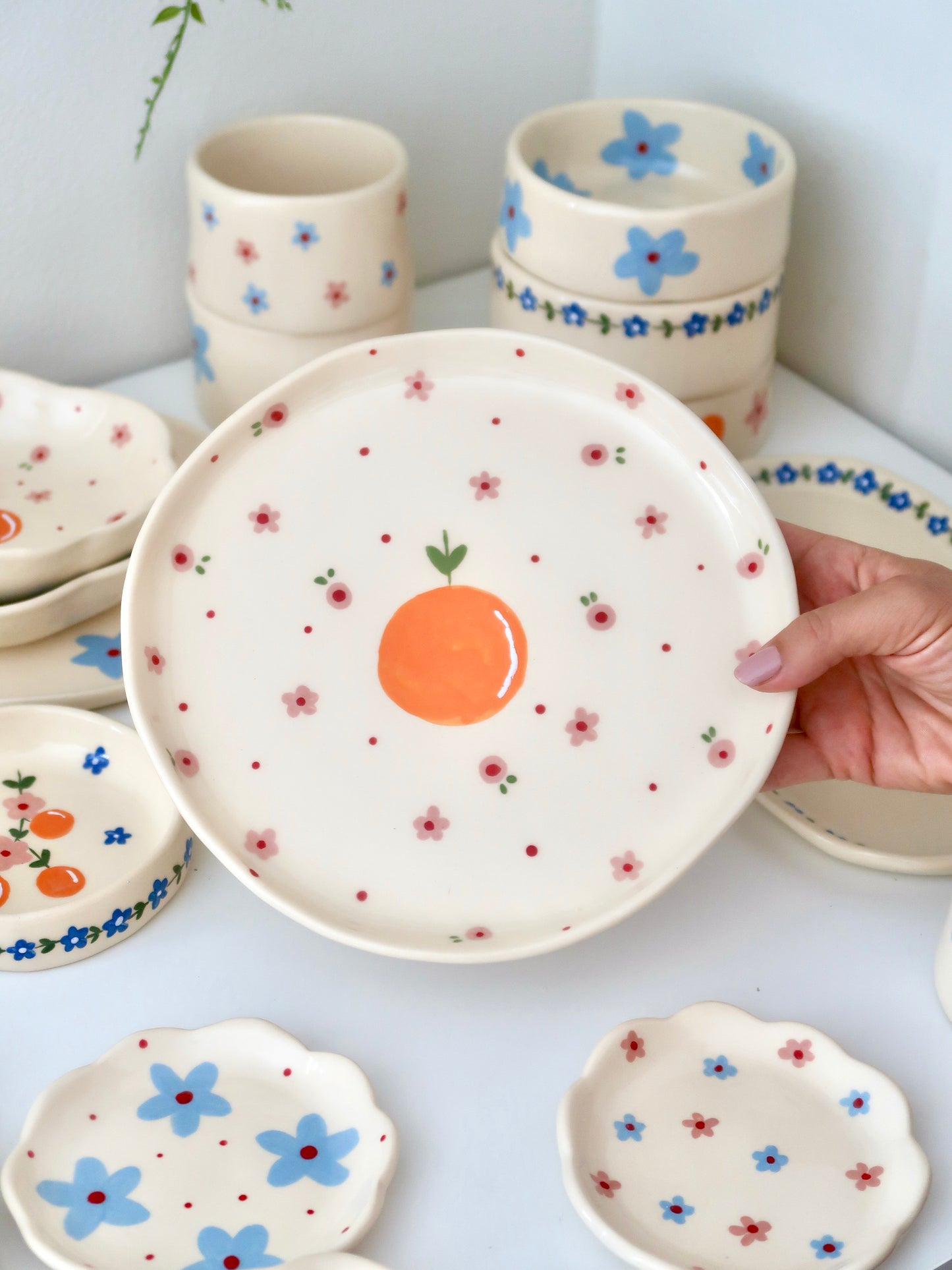 Plate with orange and pink flowers