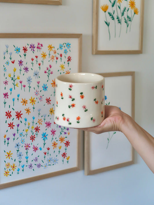 Vase with pink and orange flowers - medium vase