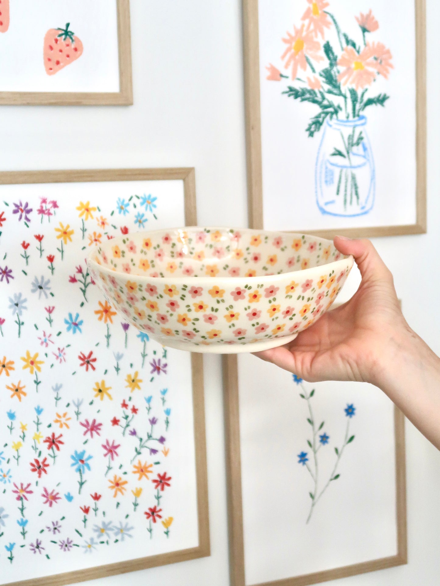 Large bowl with yellow and pink flowers