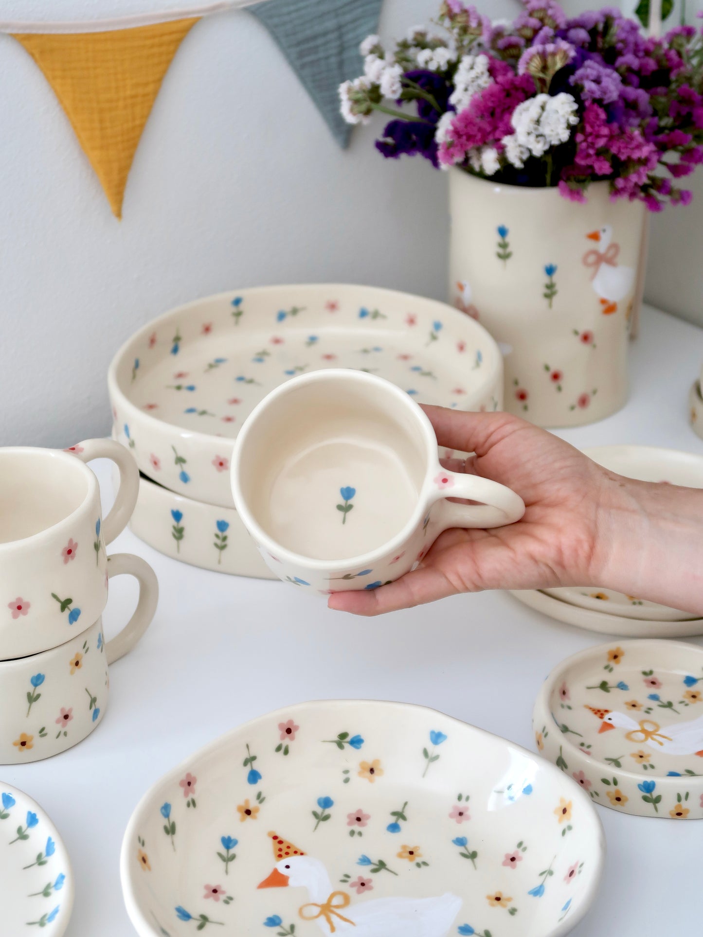 Mug with blue and pink flowers