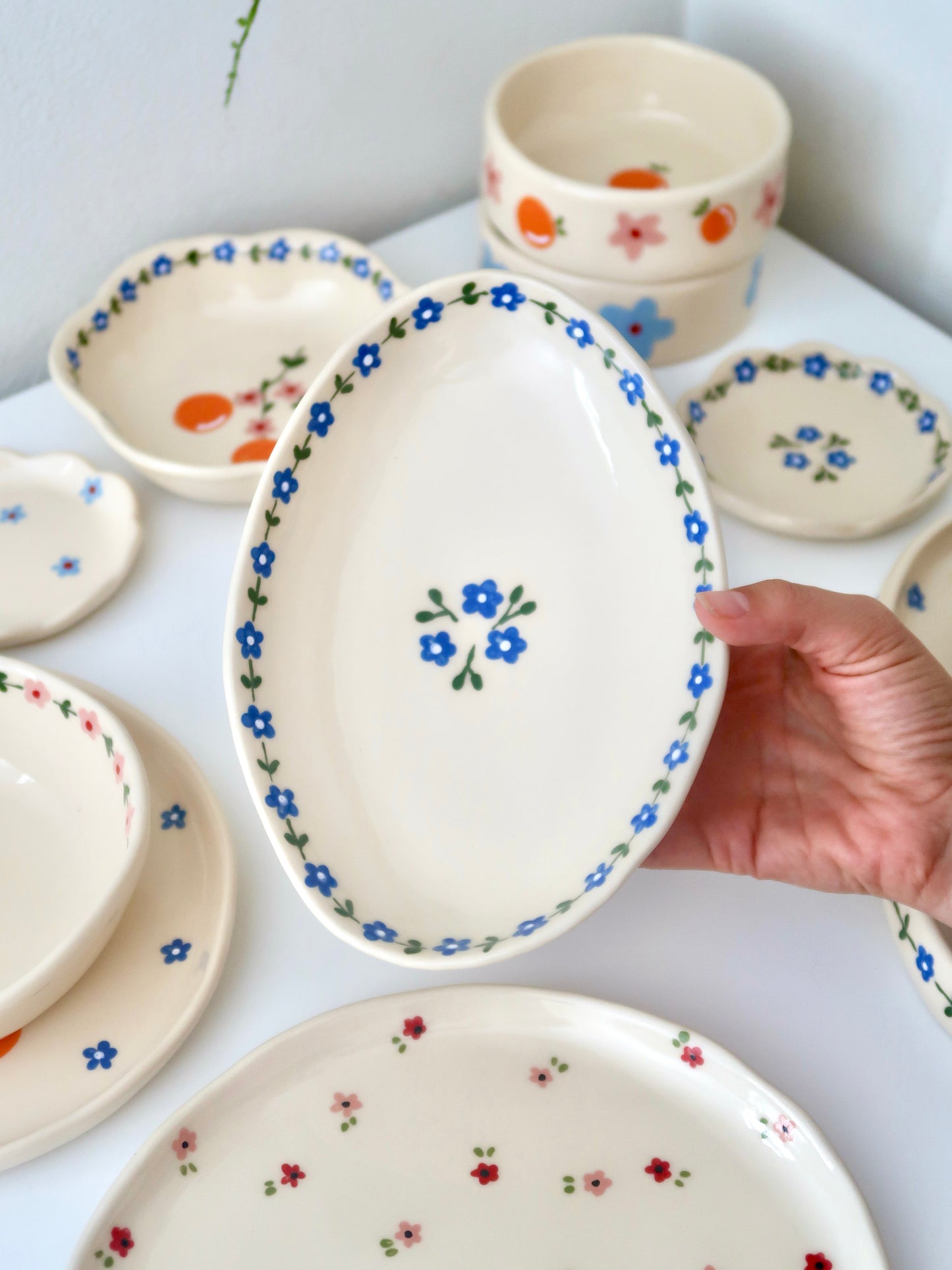 Platter with blue flowers