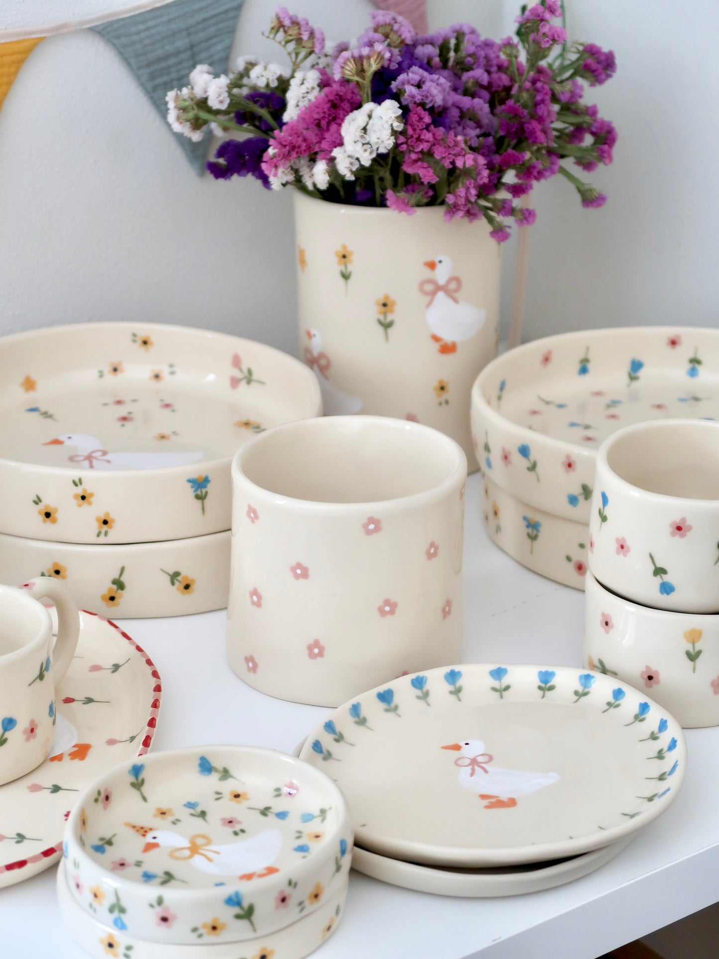 Pot with pink flowers