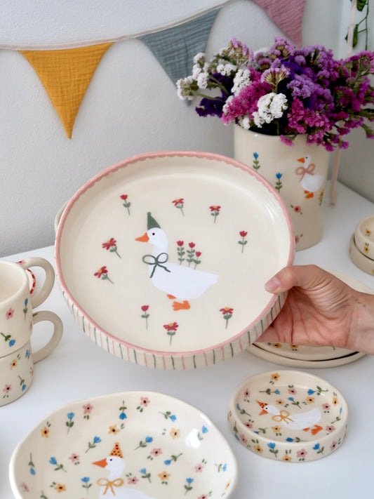 Bowl with a duck and red flowers - big size