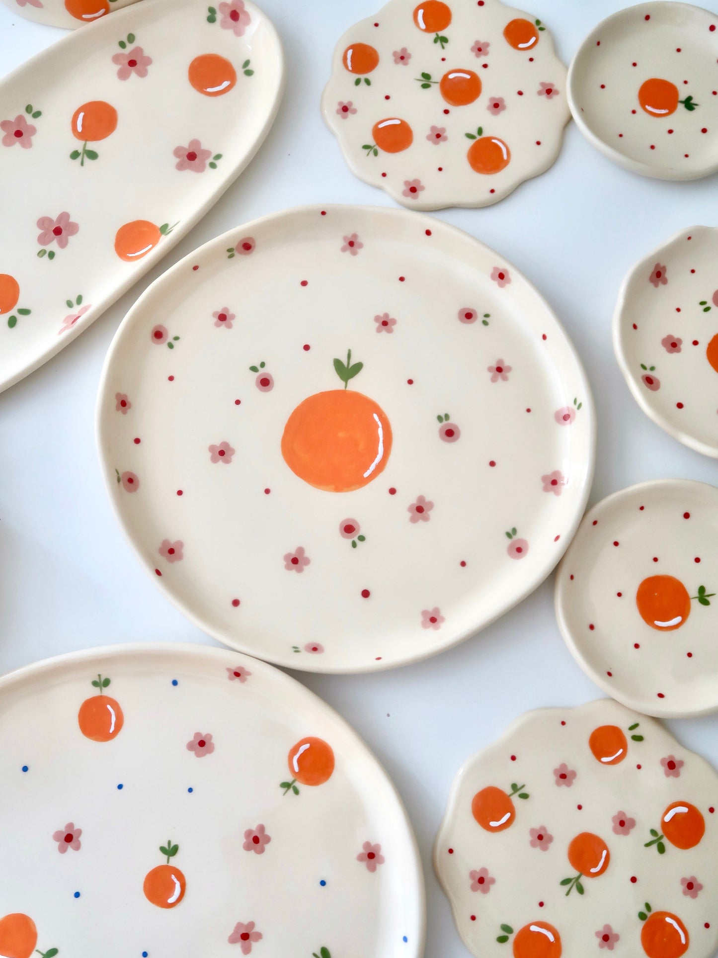 Plate with orange and pink flowers