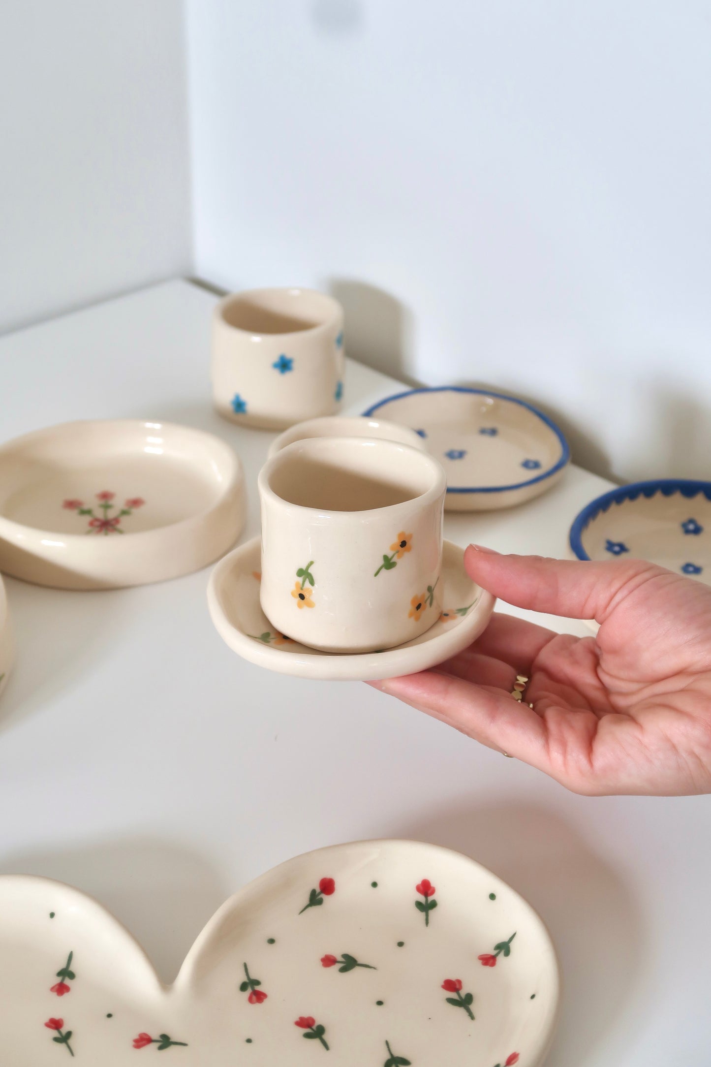 Coffee set with yellow flowers