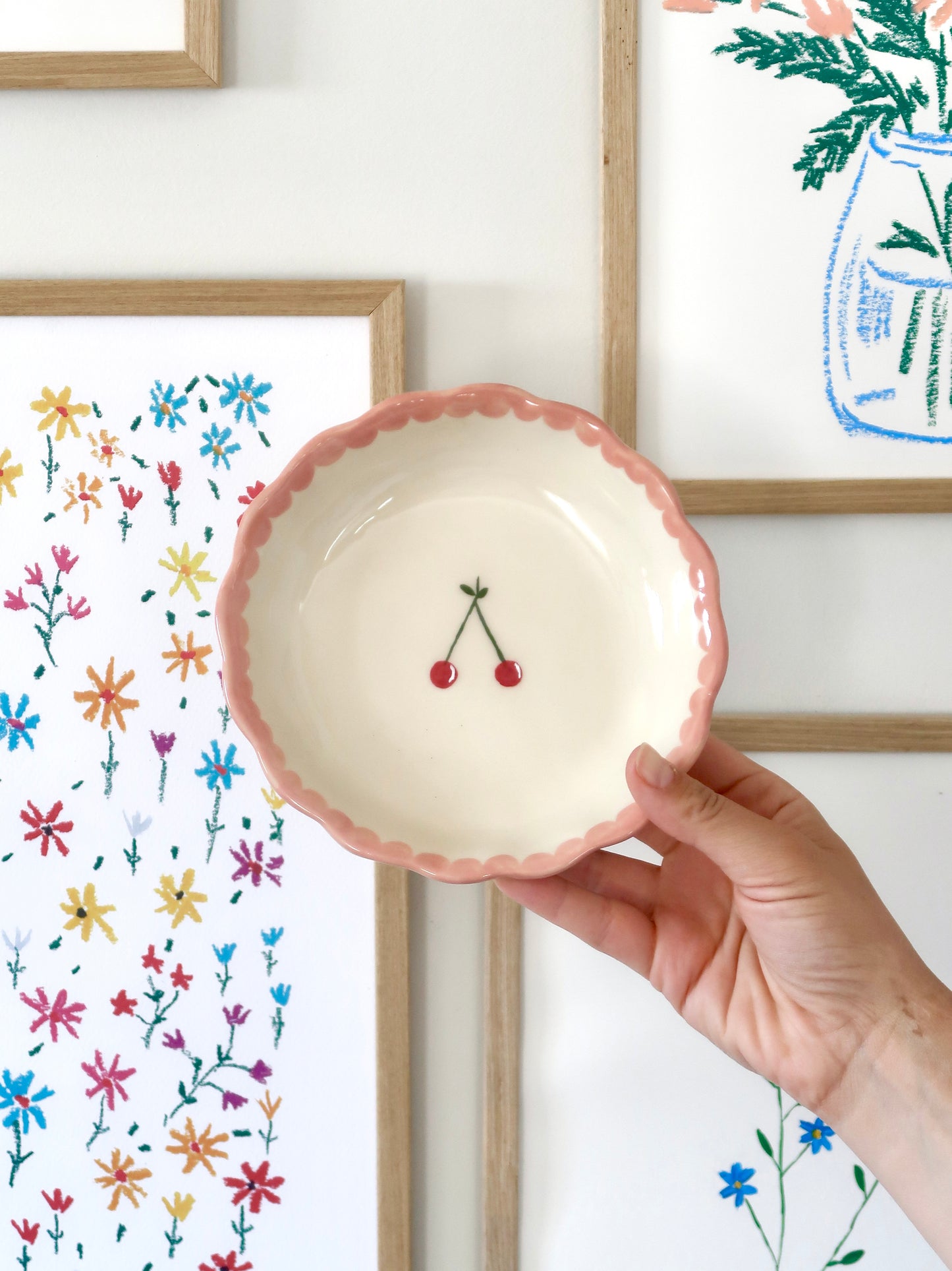 Breakfast/ dessert scalloped plate with cherry