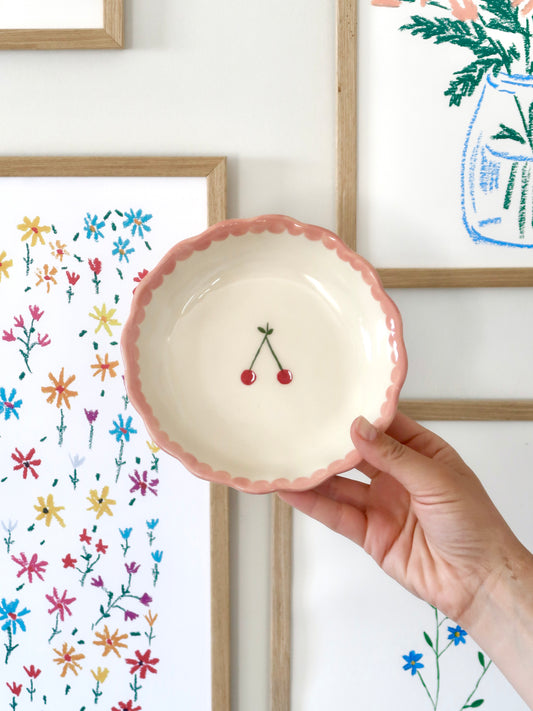 Breakfast/ dessert scalloped plate with cherry