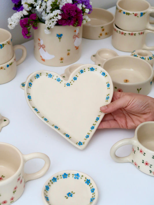 Heart shaped plate with blue flowers