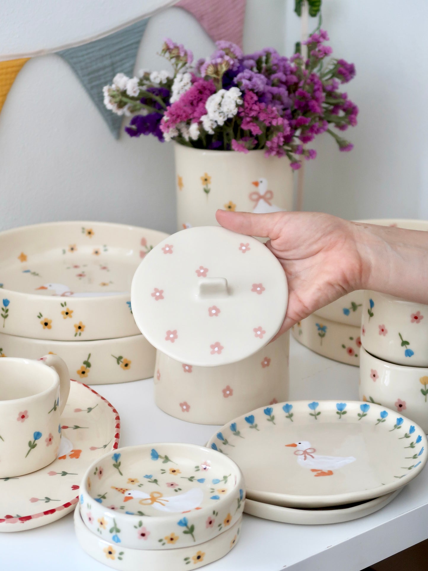 Pot with pink flowers