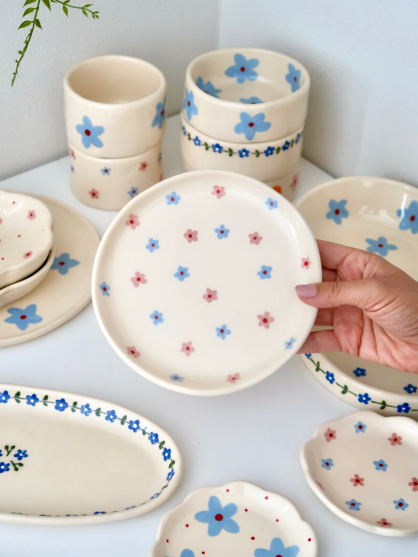 Breakfast/ dessert plate with pink and blue flowers