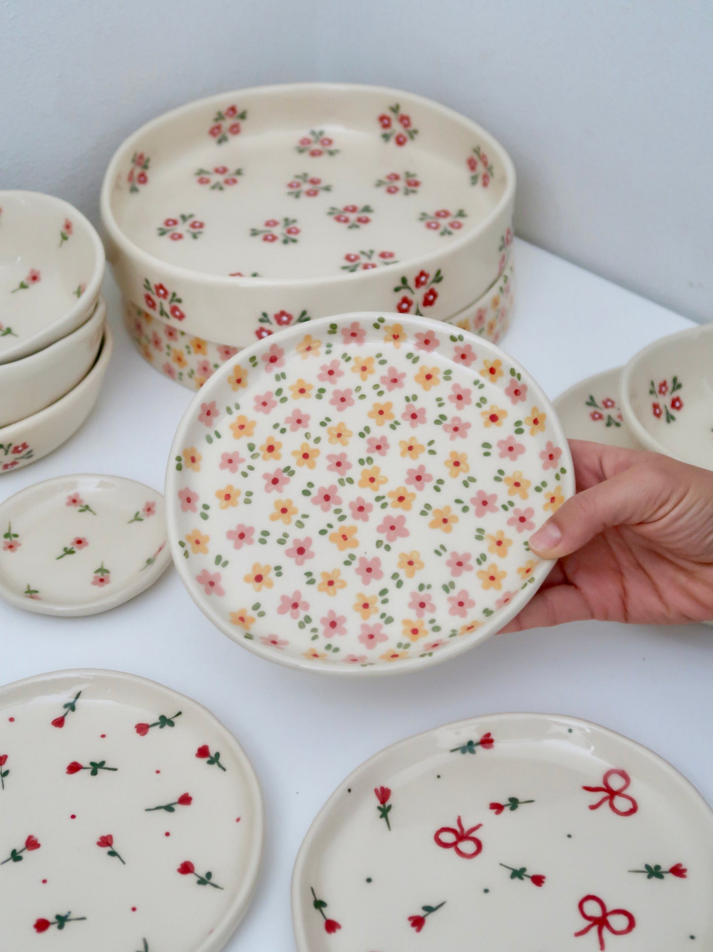 Breakfast/ dessert plate with yellow and pink flowers