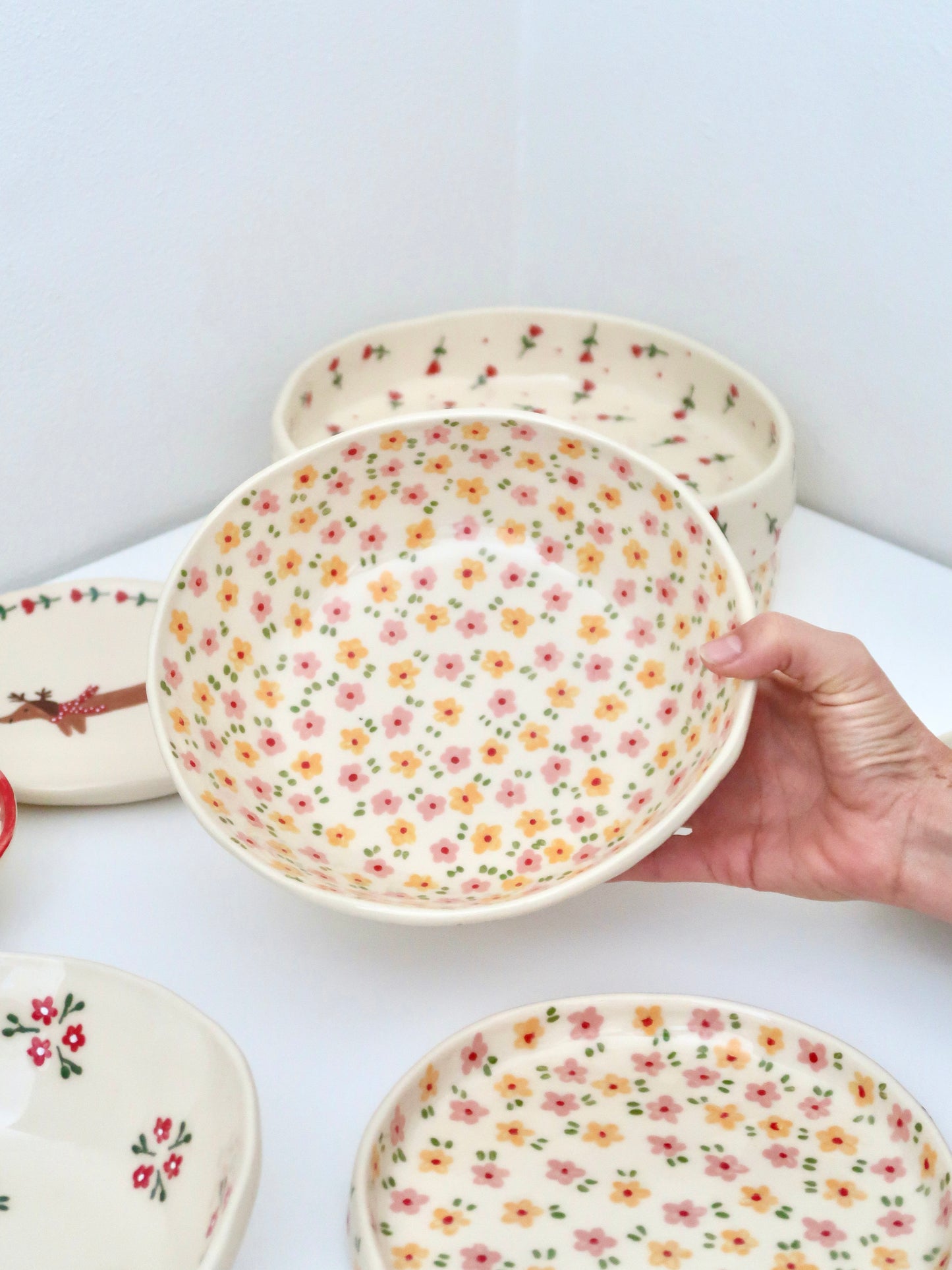 Large bowl with yellow and pink flowers