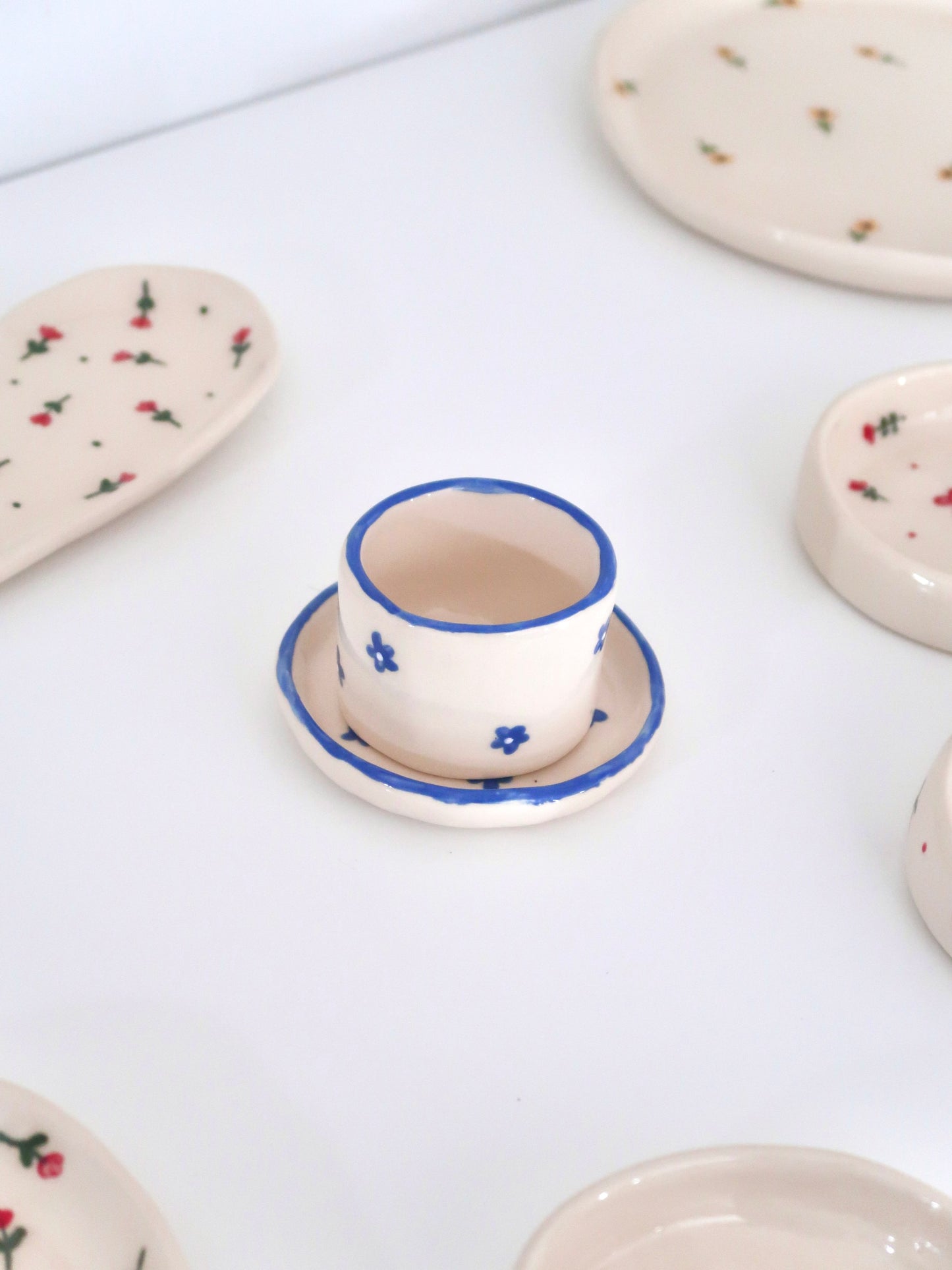 Coffee set with blue flowers