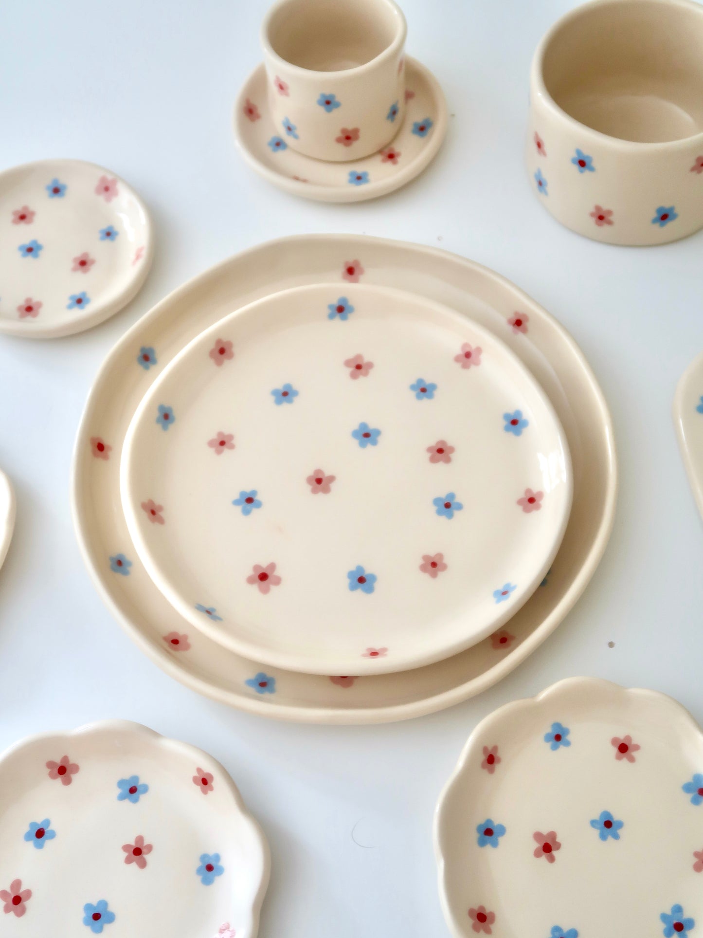 Plate with pink and blue flowers