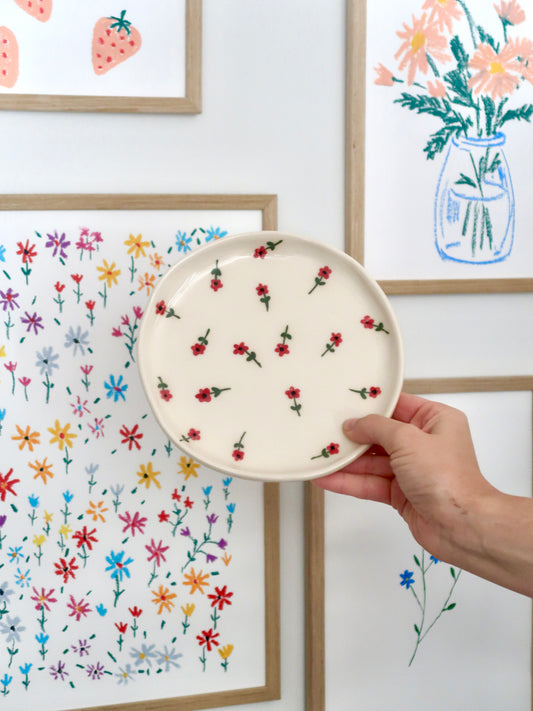 Breakfast/ dessert plate with red flowers