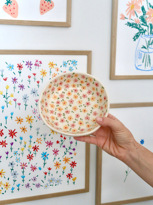 Bowl with yellow and pink flowers