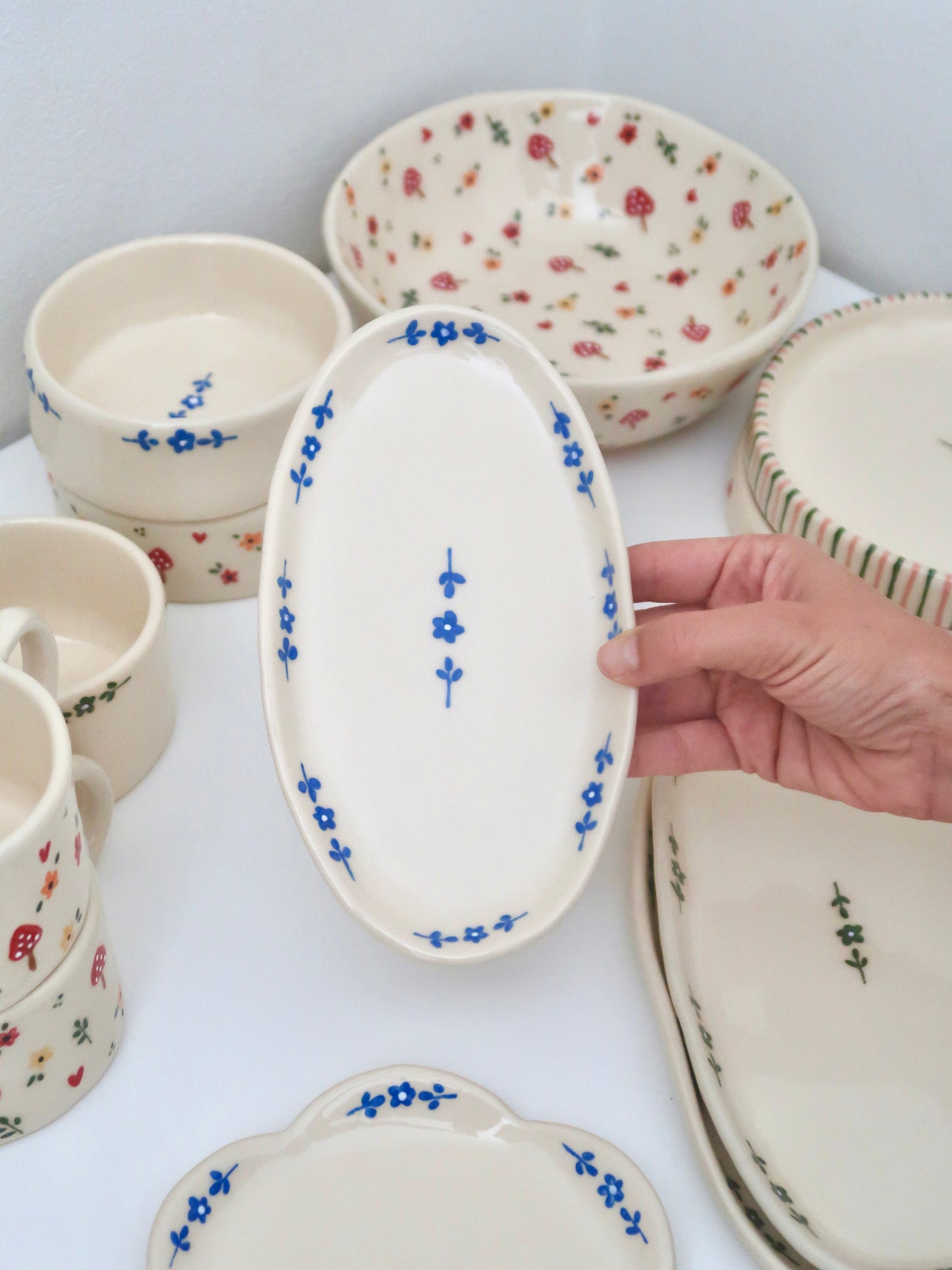 Platter with blue flowers