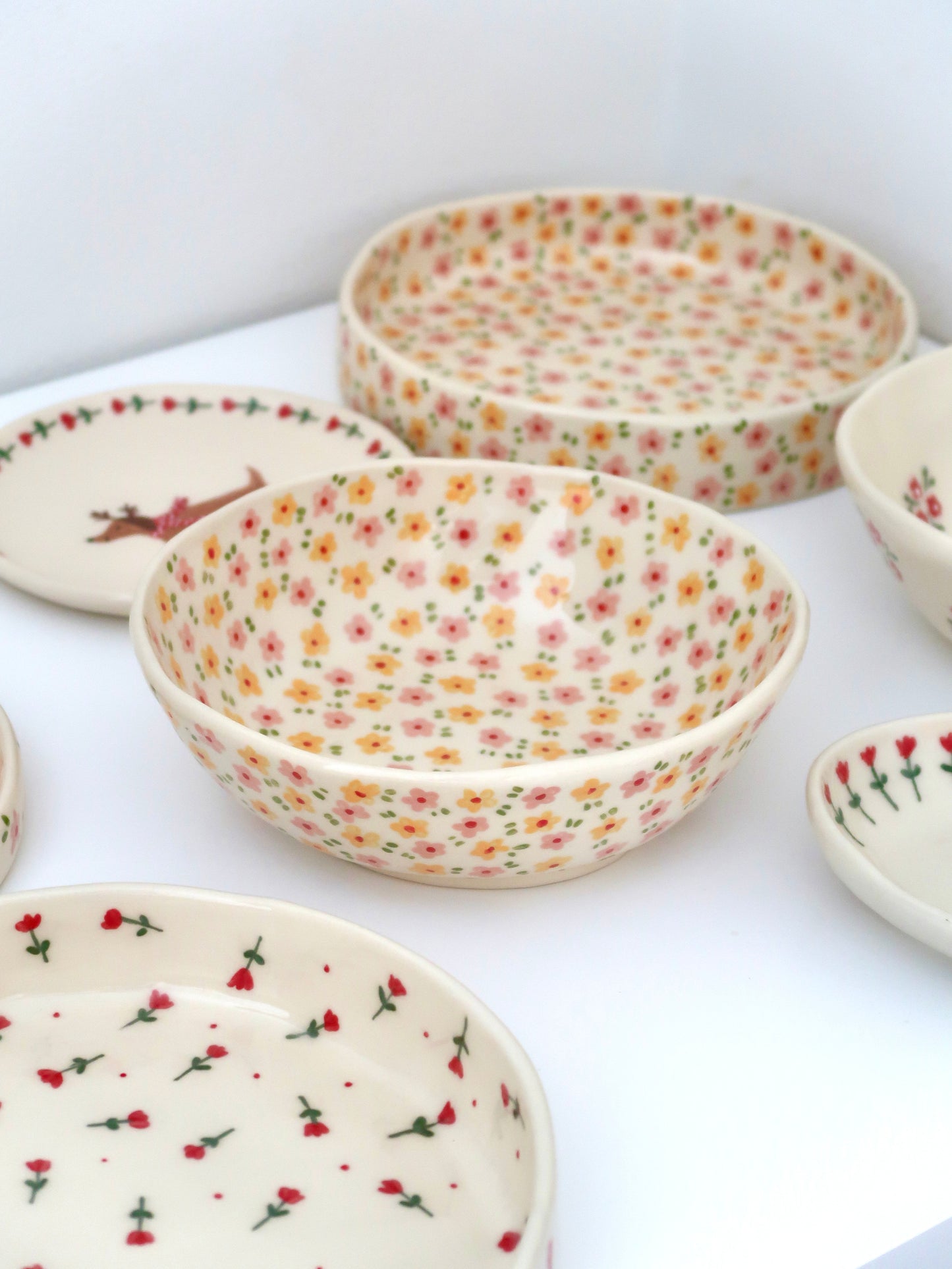 Large bowl with yellow and pink flowers