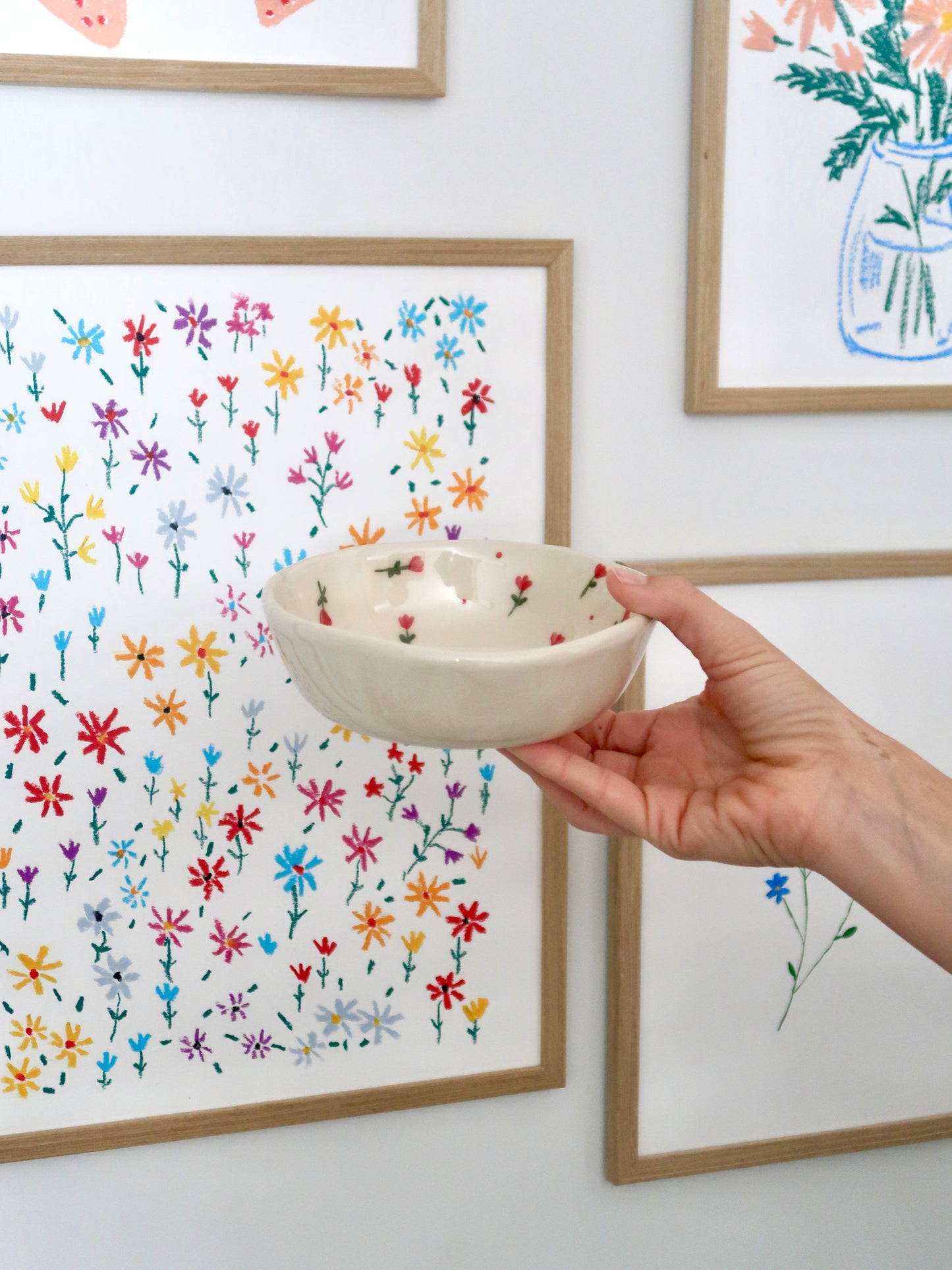 Bowl with red flowers and red dots