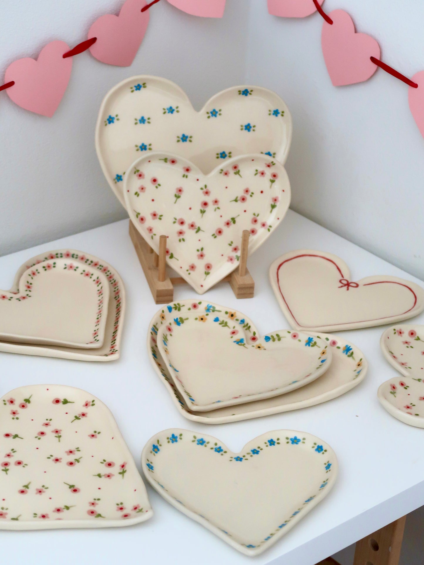 Heart shaped plate with blue flowers