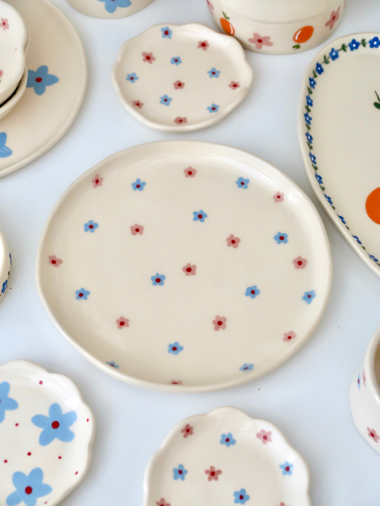Plate with pink and blue flowers