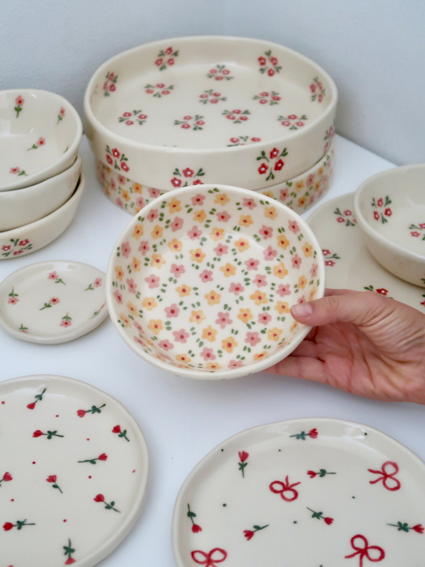 Bowl with yellow and pink flowers