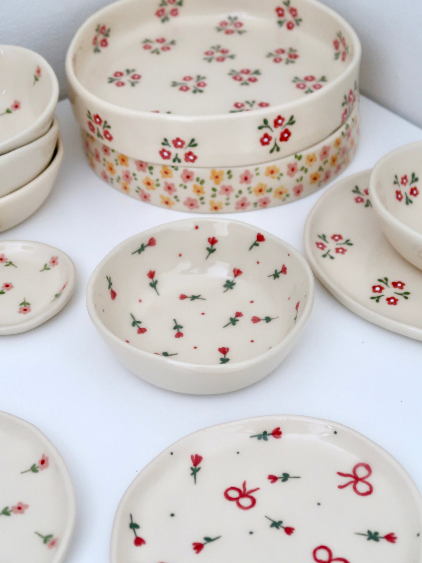 Bowl with red flowers and red dots