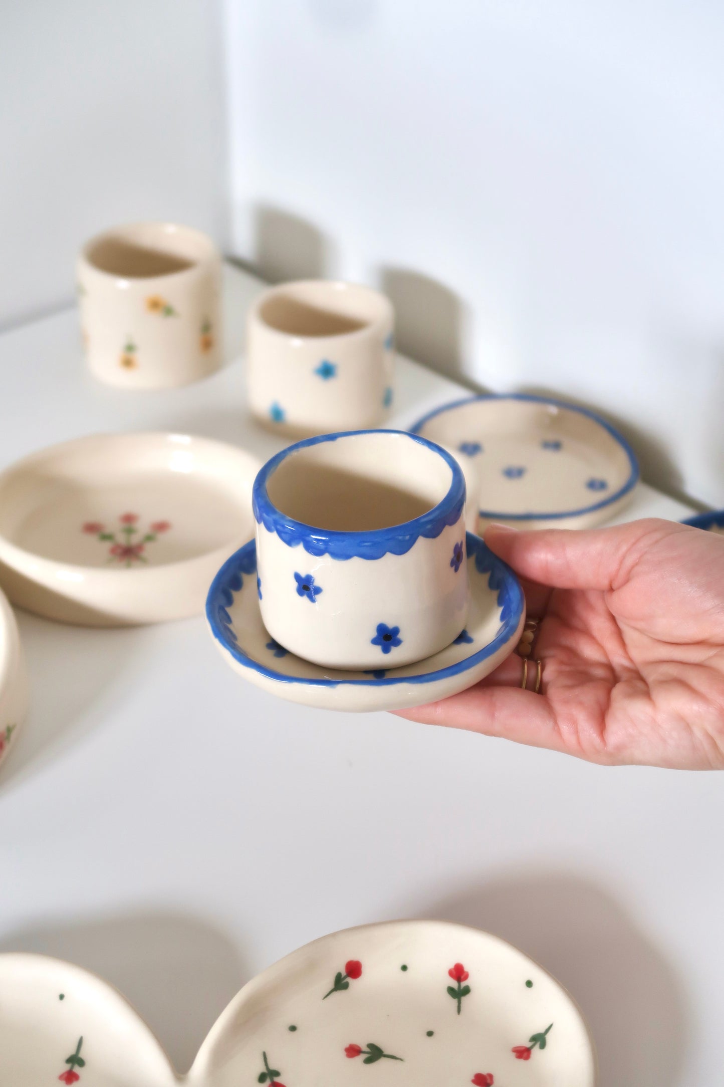 Coffee set with blue flowers