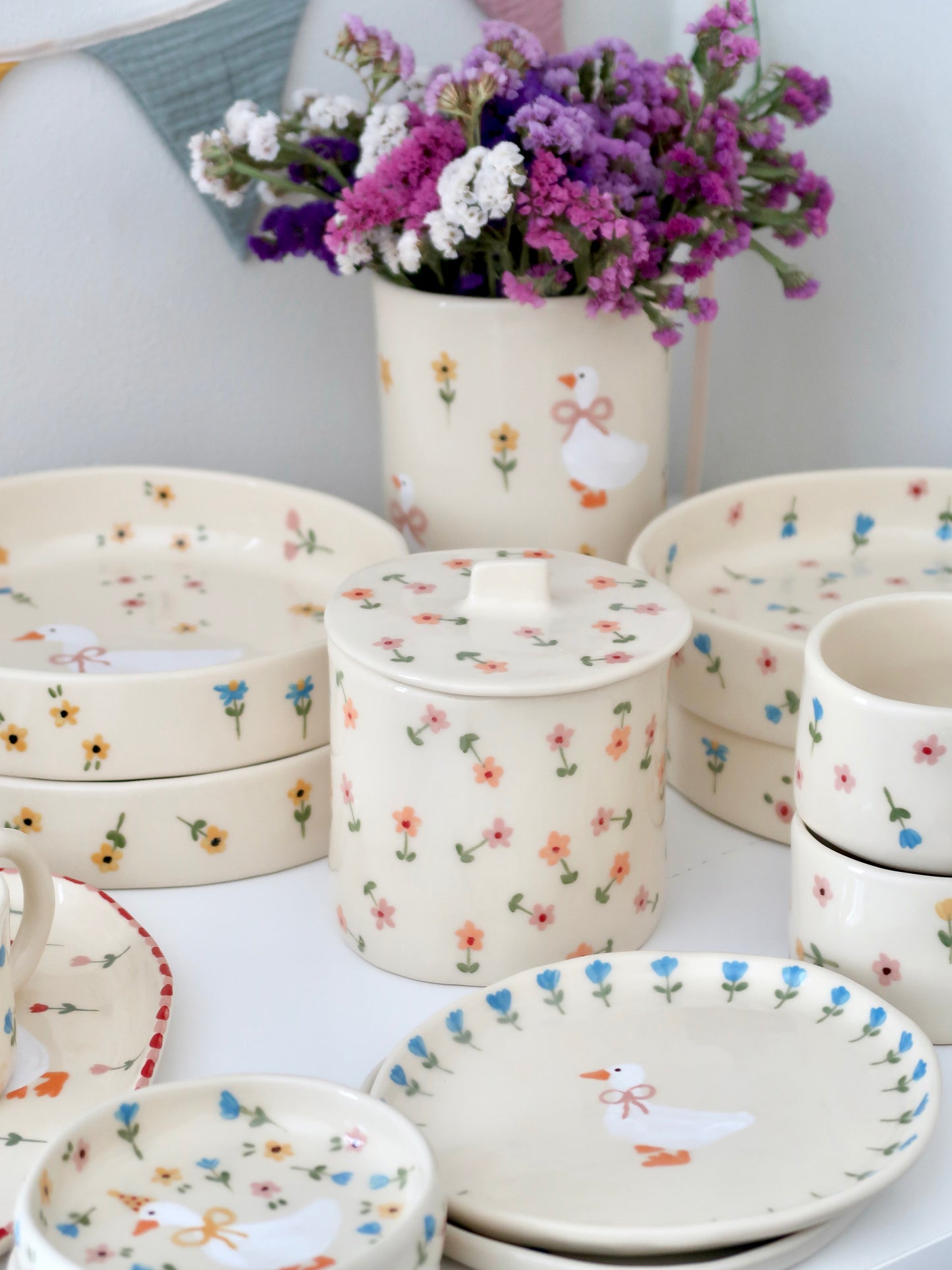 Pot with orange and pink flowers