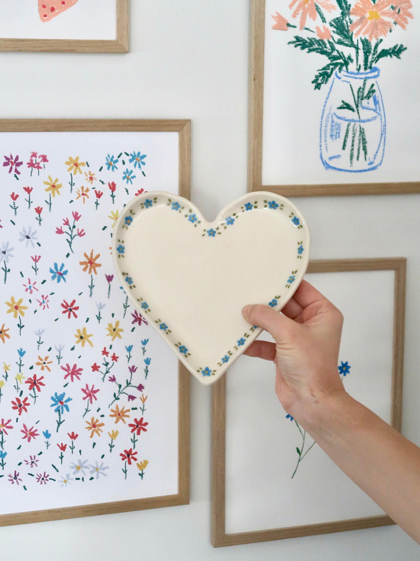 Heart shaped plate with blue flowers