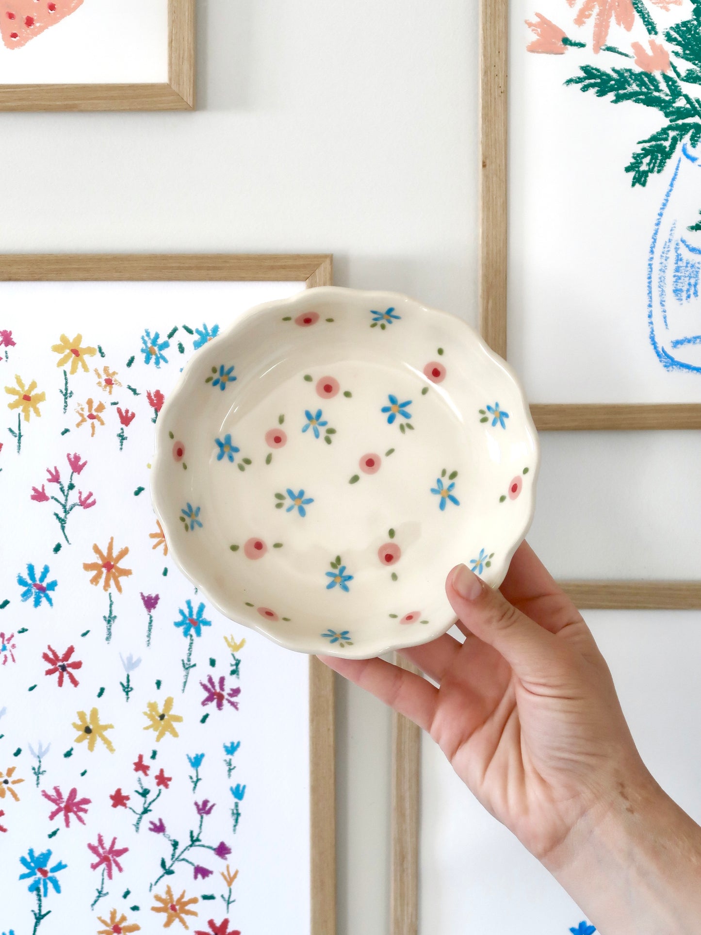 Breakfast/ dessert scalloped plate with pink and blue flowers